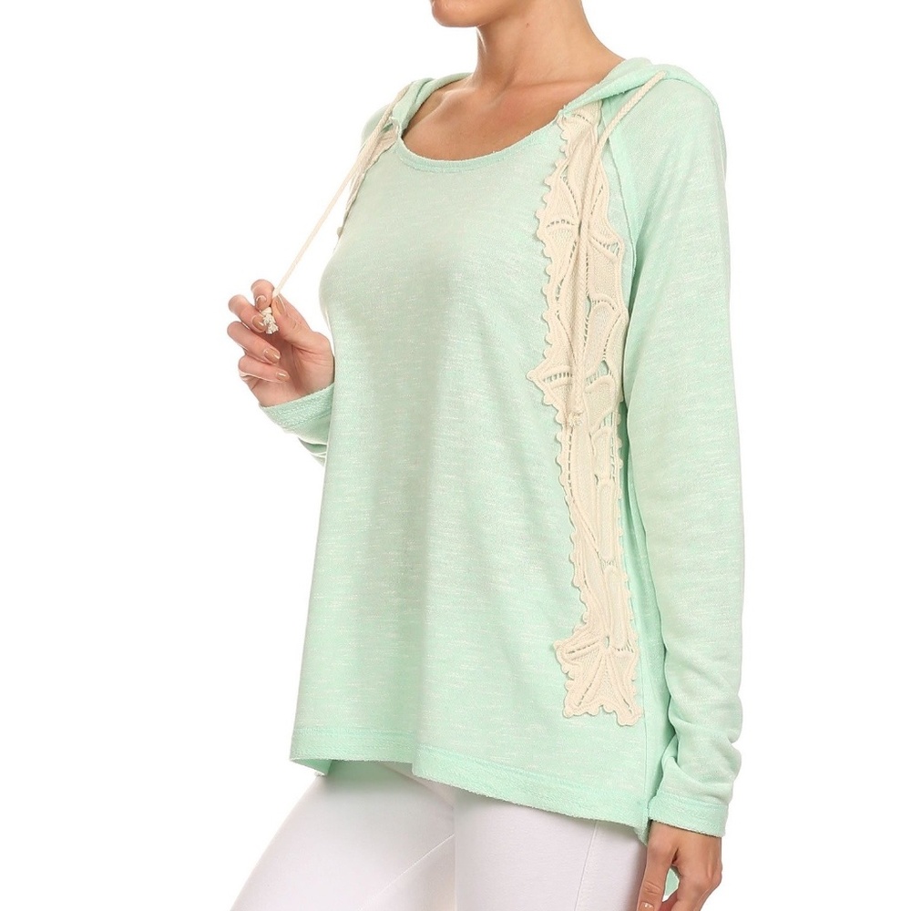 Hooded Pullover with Crochet Lace Detail